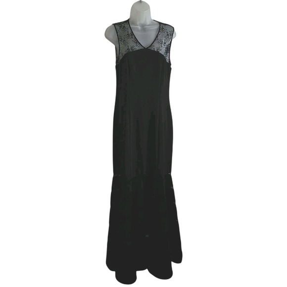 JS Collections Black Sleeveless Vee Neck Lace Illusion Mermaid Gown Size 10 EUC - Picture 7 of 15